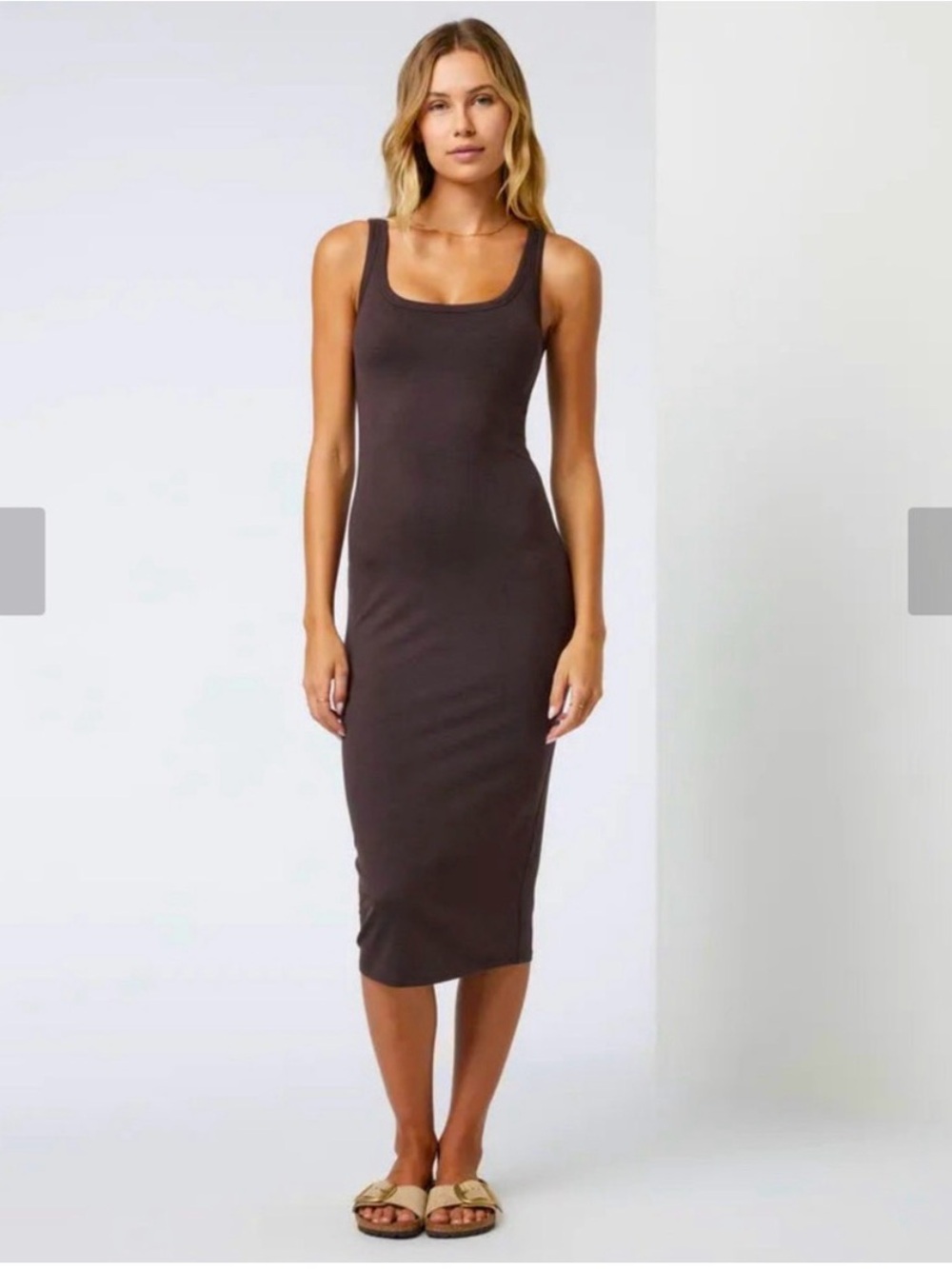 Vuori Tank Midi Dress in Chocolate Brown